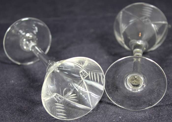 Pair of long stemmed liqueur glasses