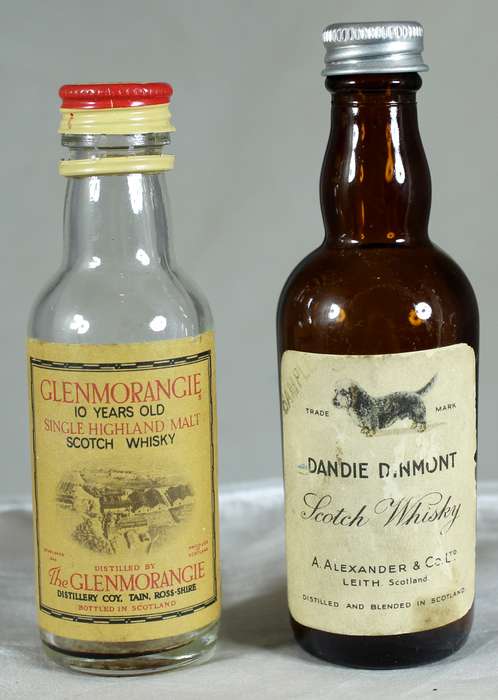 Mini liquor bottle - Empty - Pair of  Glenmorangie & Dandie Dinmont bottles