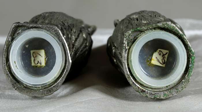 Pair of metal owl salt & pepper shakers