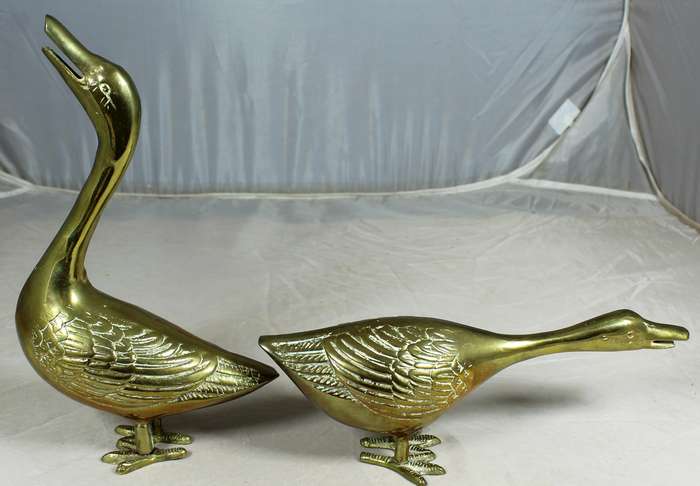 Vintage brass pair of geese