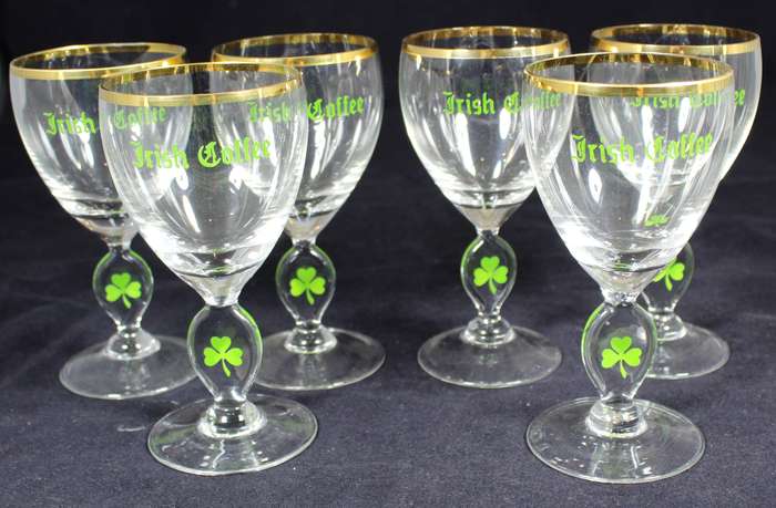 Set of six crystal Irish coffee glasses