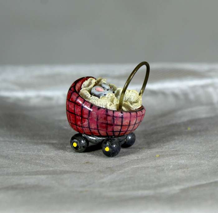 Mini miniature mouse in a stroller, by Fay