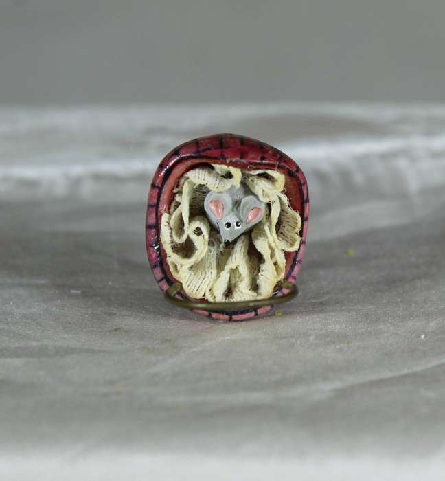 Mini miniature mouse in a stroller, by Fay