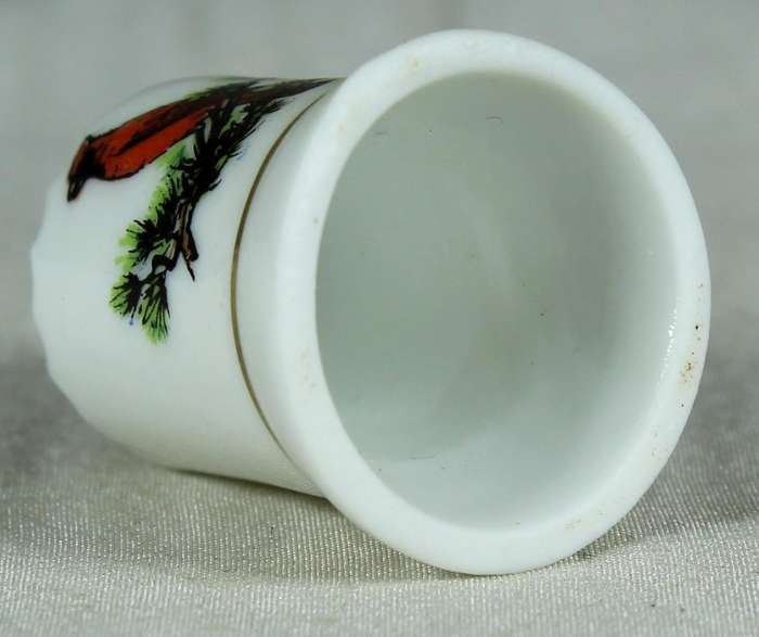 Bone China thimble -Red bird on a branch