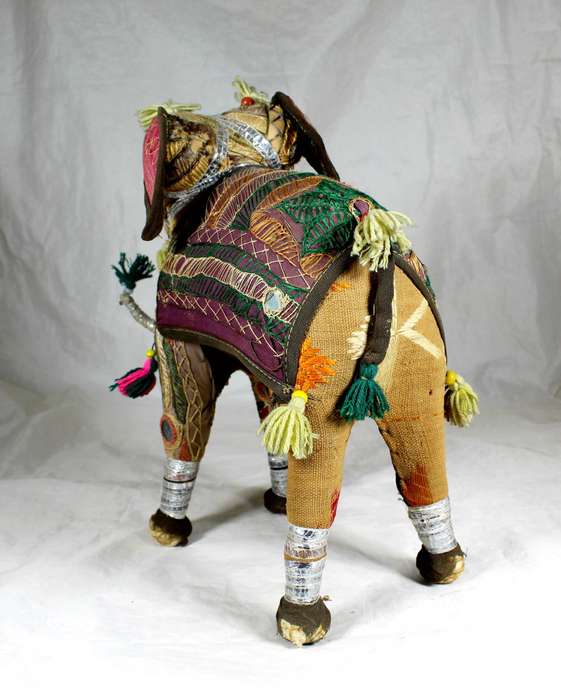 Hand made paper mache elephant, extensively covered and adorned