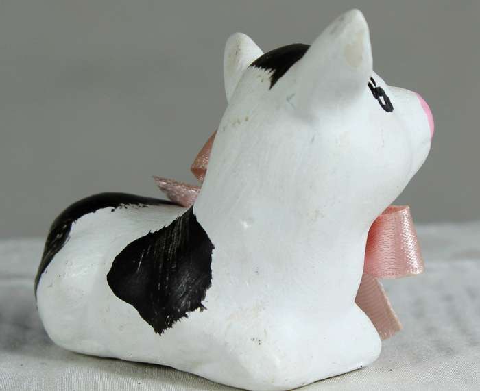 Ceramic cow mini cow with pink bowtie