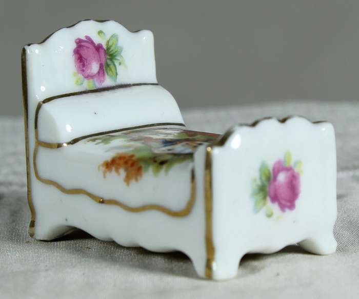 Miniature Limoges king bed with Victorian scene