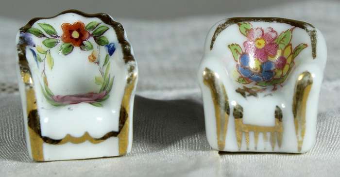 Miniature Limoges pair of club chairs