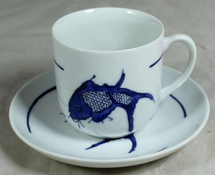 Vintage Chinese blue koi Demitasse duo
