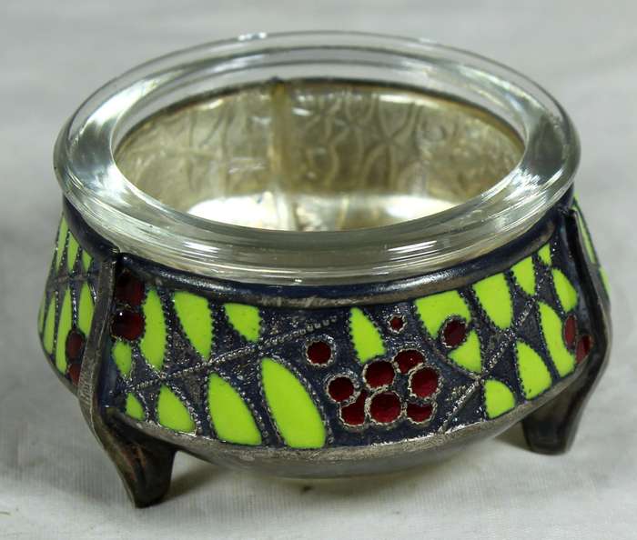Glass and embossed metal trinket holder