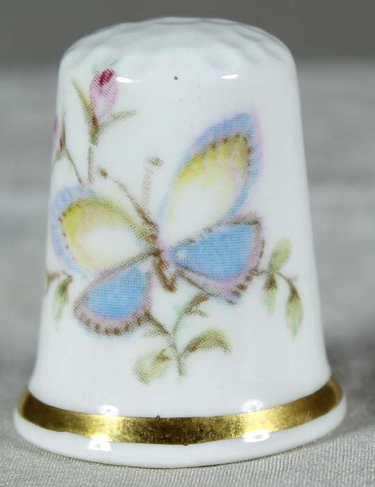 Bone China thimble - White & blue butterfly - David Michael