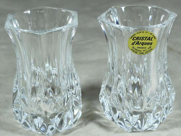 Pair of cristal d'Arques lead crystal posy vases