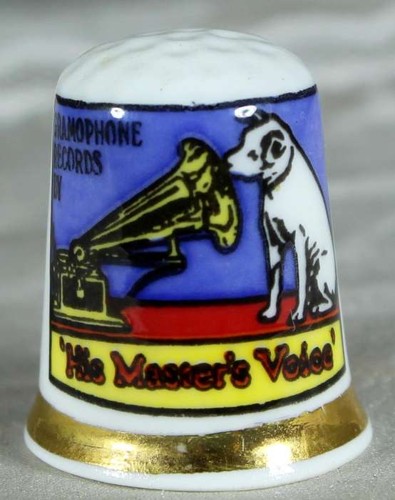 Bone China thimble - Advertising thimble - His Master's Voice