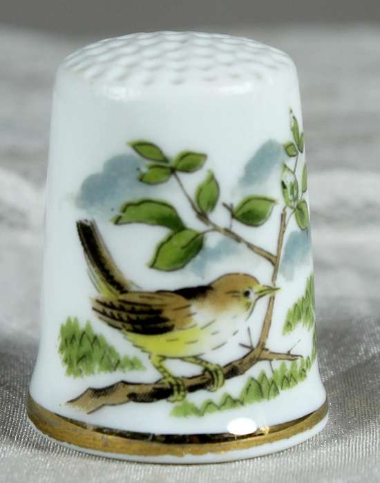 Bone China thimble - bird on a branch