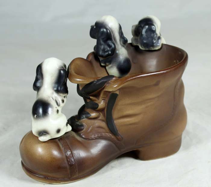 Three puppies on a shoe