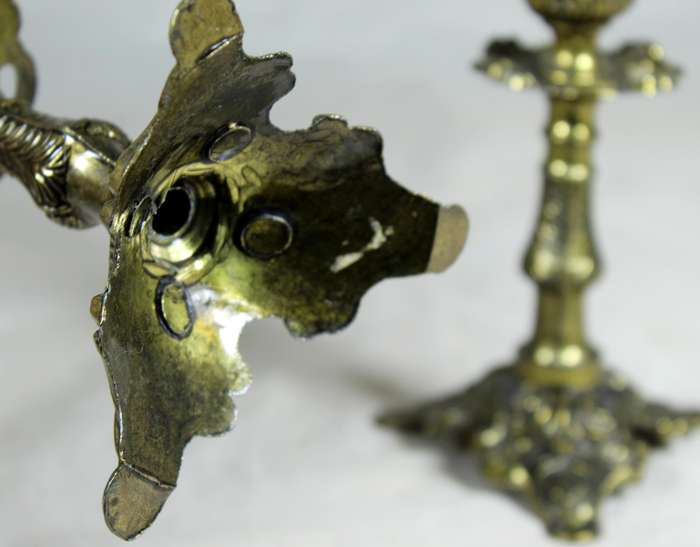 Pair of bronzed candle holders