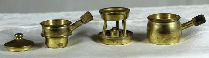 Miniature brass two pots & gas burner