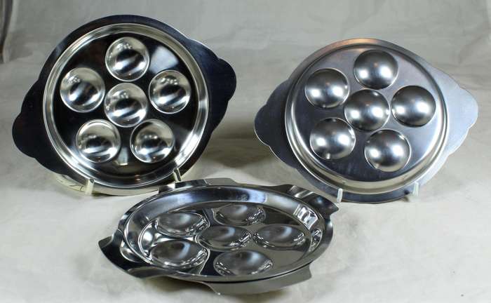 Four snail escargot trays - stainless steel