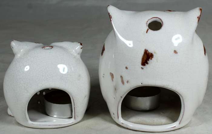 Pair of owl candle light holders