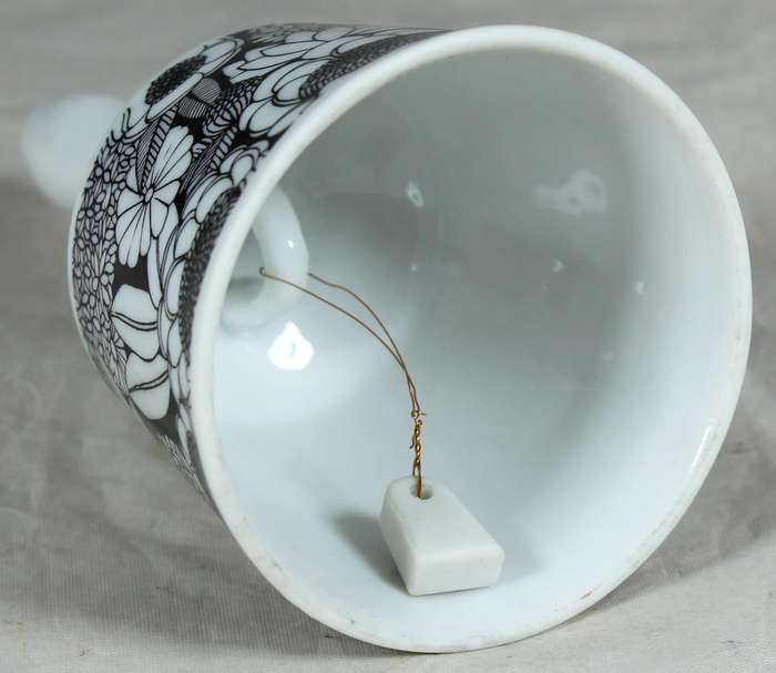 Porcelain bell - black & white flowers