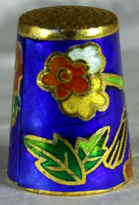 Cloissone thimble - bird on a branch with flowers