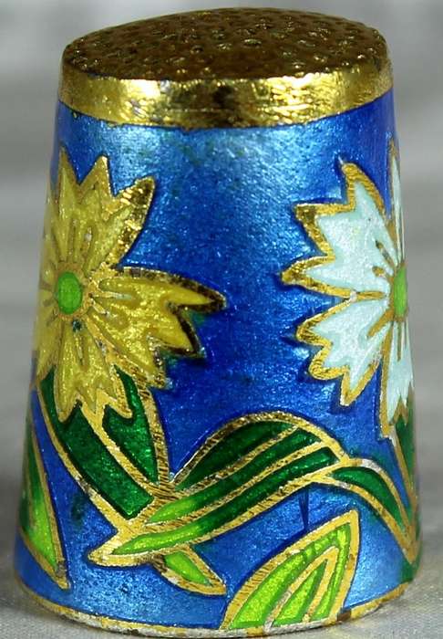 Cloissone thimble - yellow, orange & white flowers