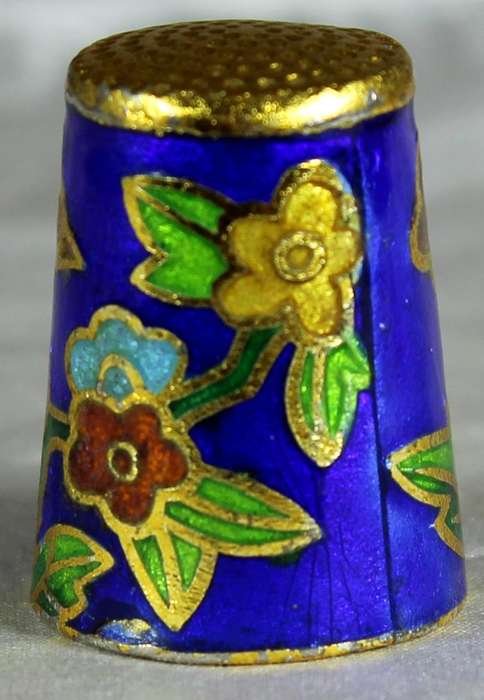 Cloissone thimble - bird on a branch with flowers