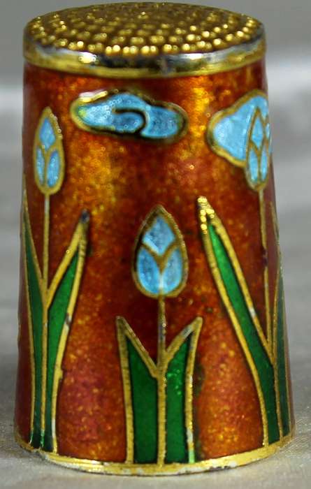 Cloissone thimble - butterfly with blue flowers
