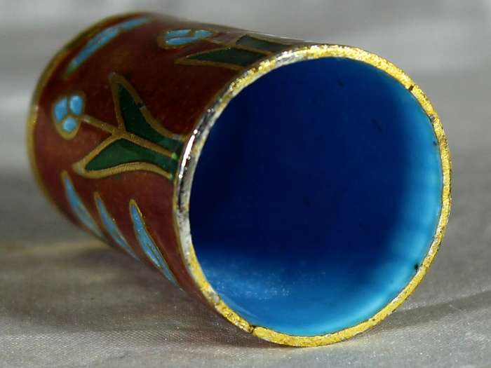 Cloissone thimble - butterfly with blue flowers