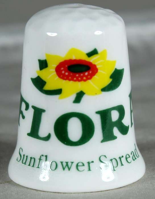 Bone China - Advertising thimble - Flora - Stoke-on-Trent