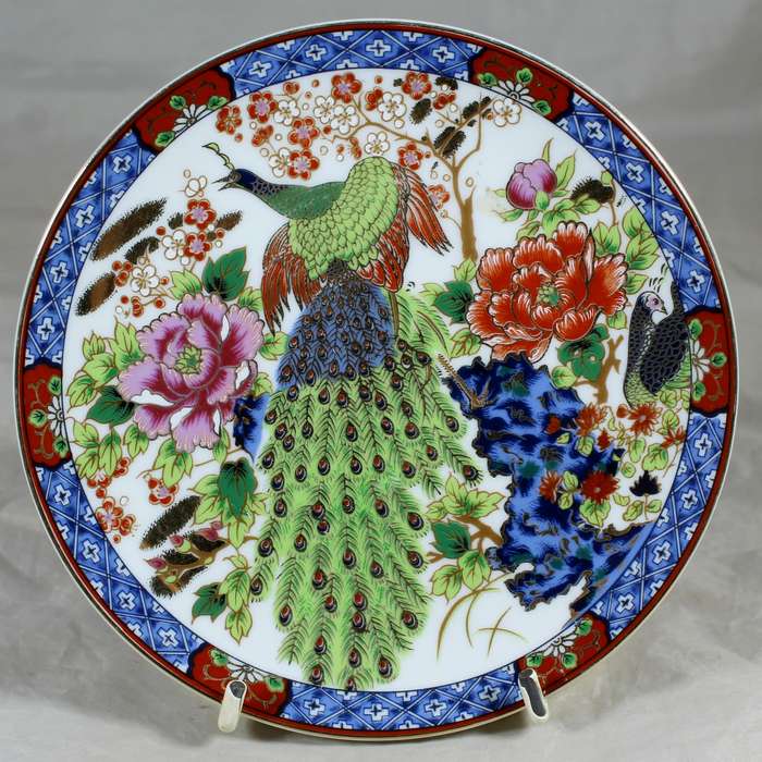 Japanese  flowers & peacock display plate - Imari style