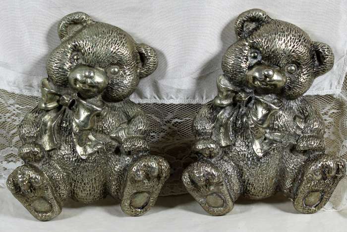 Pair of molded metal bear cabinet handles