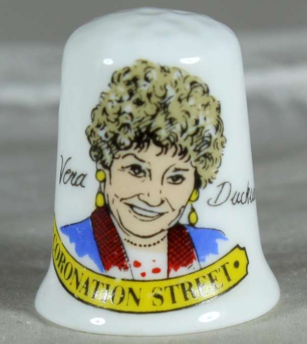 Bone China thimble - Corination street - Vera Duckworth - Stock-on-Trent