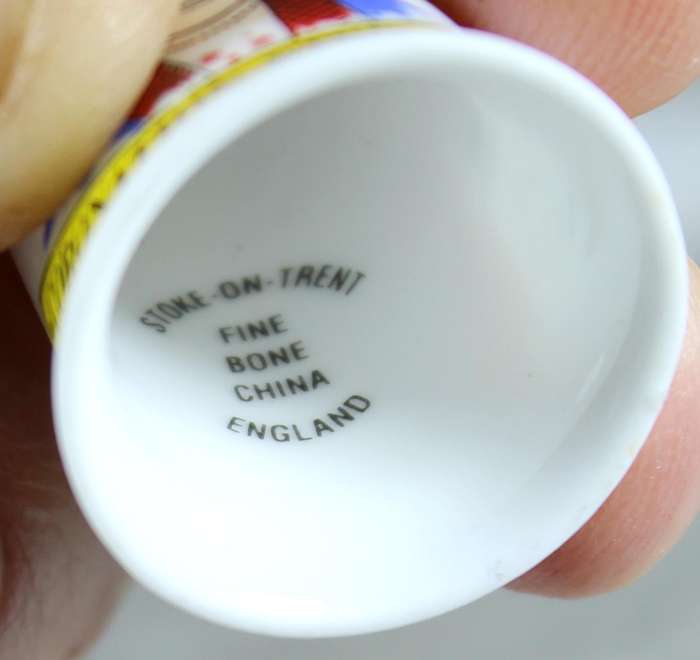 Bone China thimble - Corination street - Vera Duckworth - Stock-on-Trent
