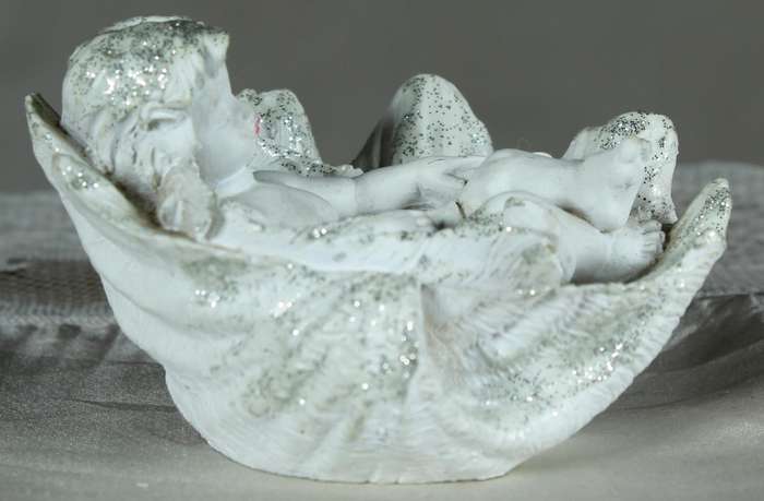 Little boy/angel laying in a large shell