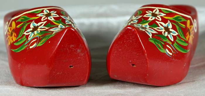 Pair of painted miniature Dutch shoes