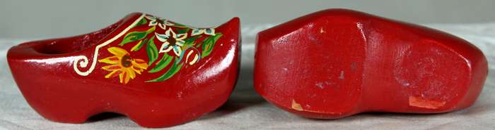 Pair of painted miniature Dutch shoes