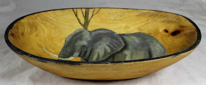 Carved wooden bowl - Elephant painting