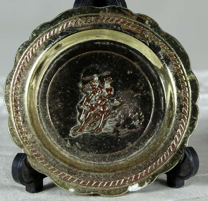 Miniature silver plate with engraved horse and rider