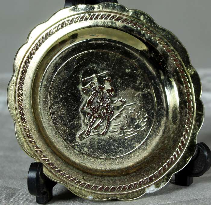 Miniature silver plate with engraved horse and rider