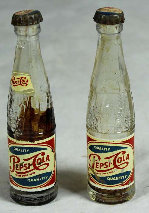 Pair of miniature Pepsi-Cola bottles