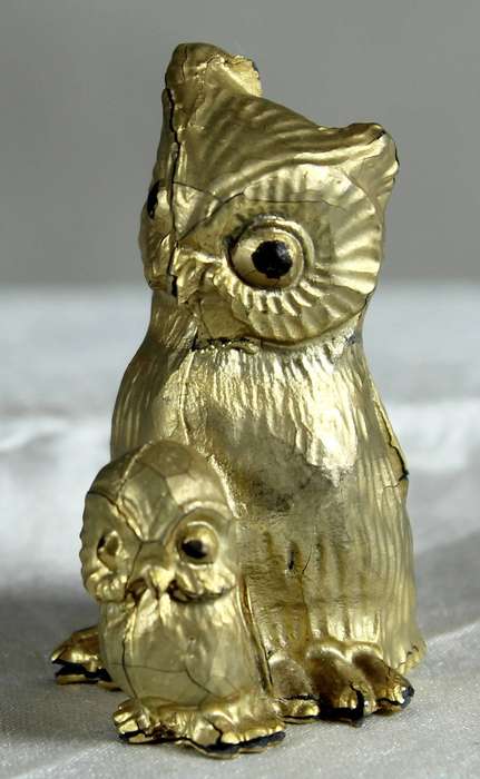 Miniature brass plated - Owl and chick