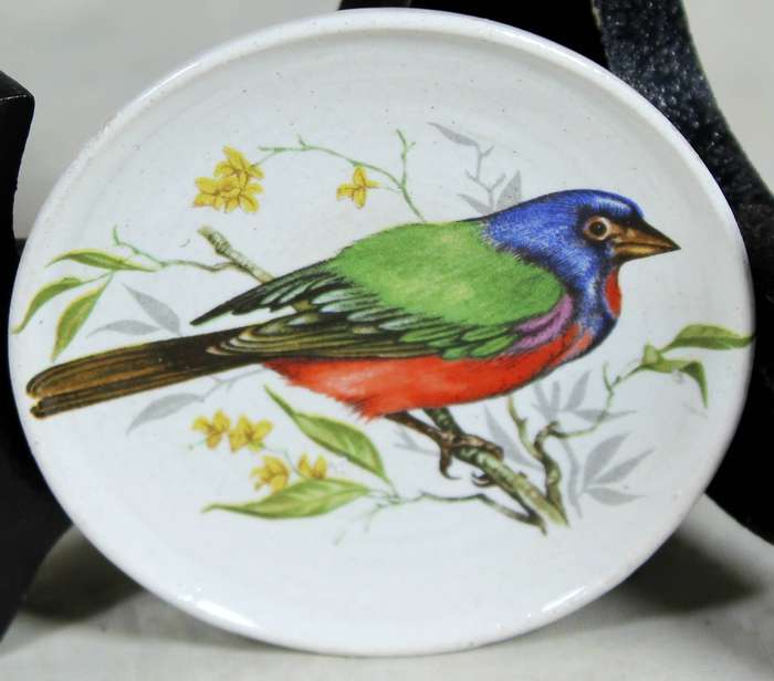Miniature display plate - Fine bone China - Bunting songbird
