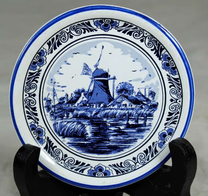 Small blue & white display plate - windmill - Delft Oude Molen