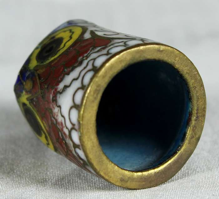 Cloisonne enameled thimble - Owl