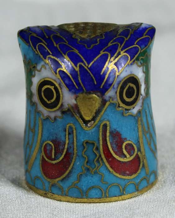 Cloisonne enameled thimble - Owl
