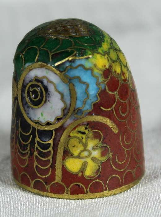 Cloisonne enameled thimble - Owl
