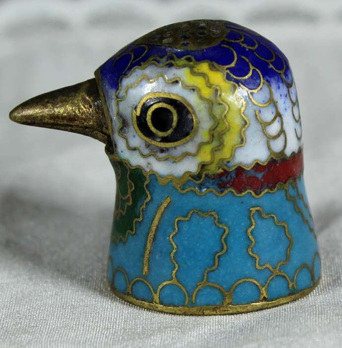 Cloisonne enameled thimble - Bird with beak