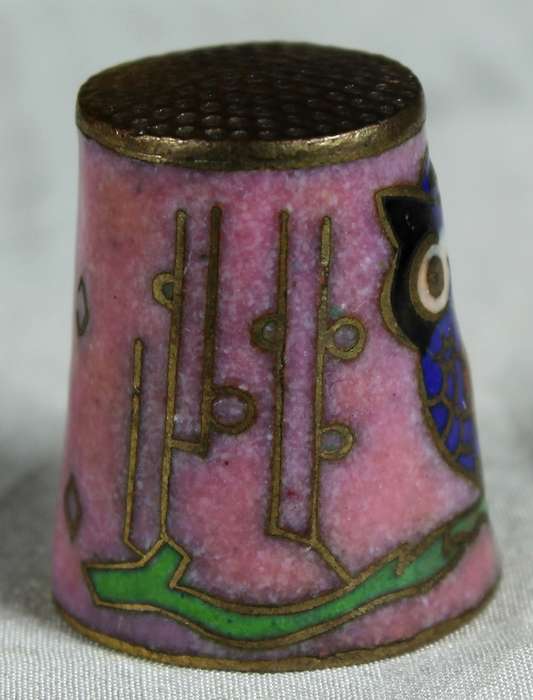 Cloisonne enameled thimble - owl