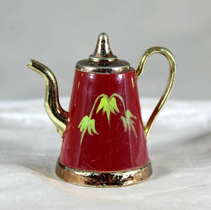 Miniature painted brass kettle